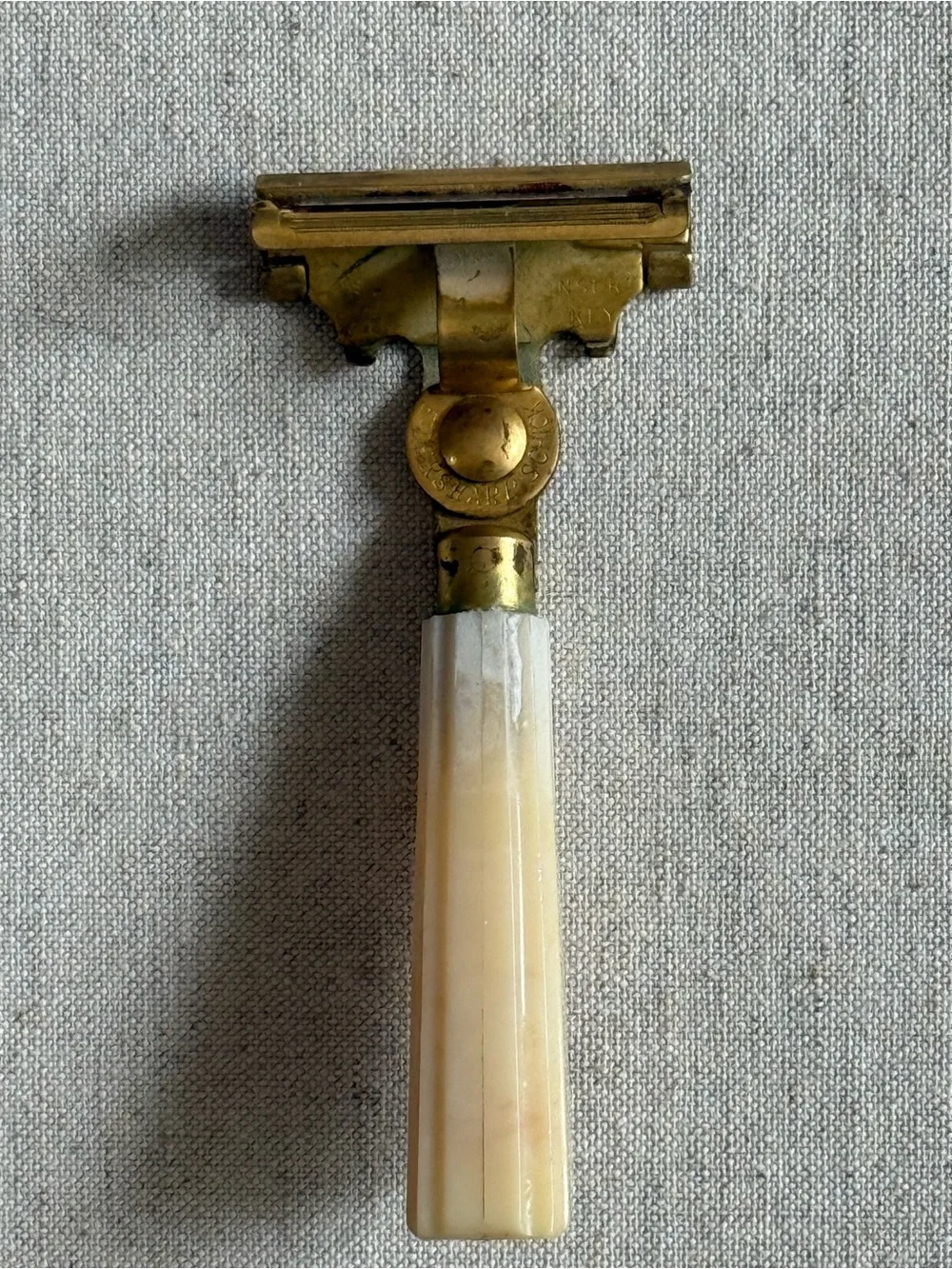 Brass and Cream Vintage-Style Safety Razor Handle